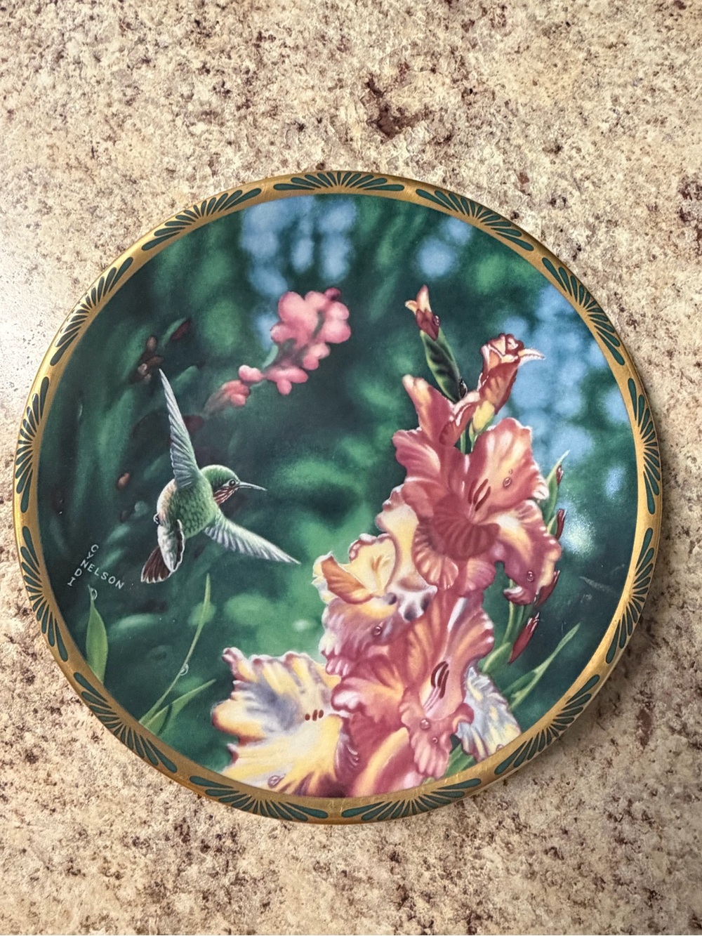 Decorative Hummingbird & Gladiolus Floral Plate